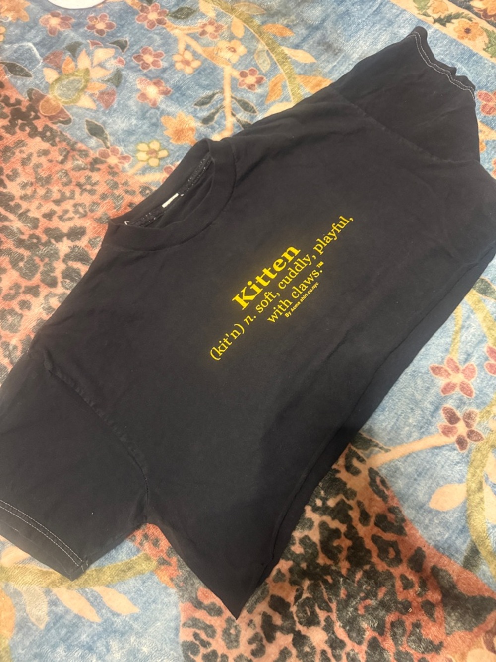 Acme Co NYC  Black 'Kitten' Graphic Tee reworked Custom Micro Crop